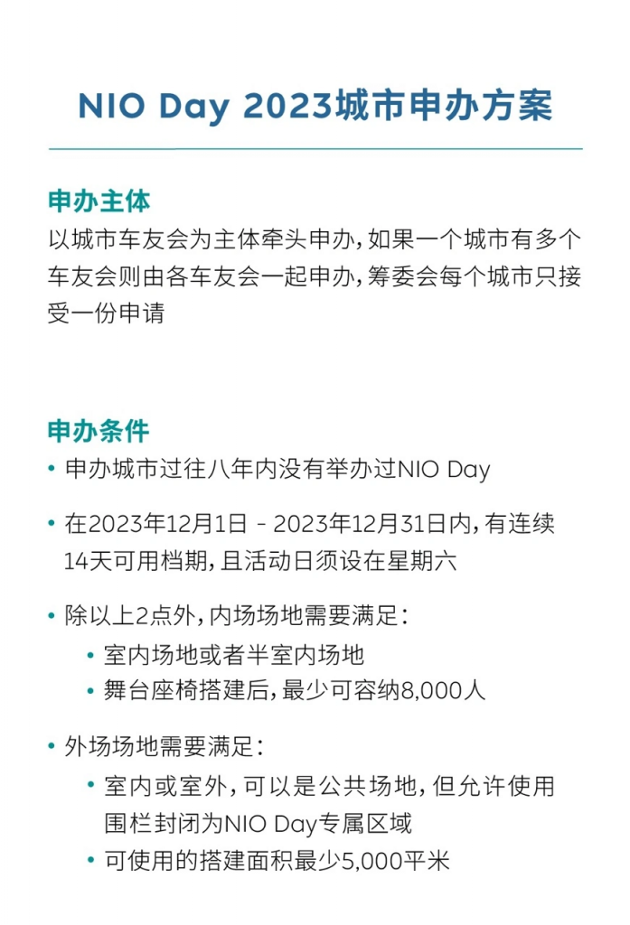 蔚来汽车 NIO Day 2023 开启申办城市征集活动